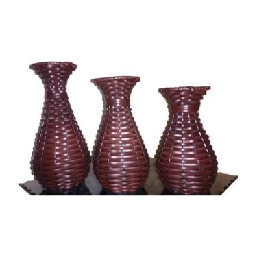 Imagem de Vaso De Mesa Junco Base Dourada(Unidade de 25cm,Marrom tijolo)