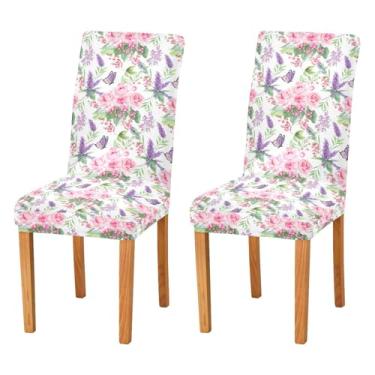Imagem de Wassud Capas de cadeira de aquarela lavanda borboletas para jantar capa de cadeira elástica capa de cozinha lavável conjunto com 4