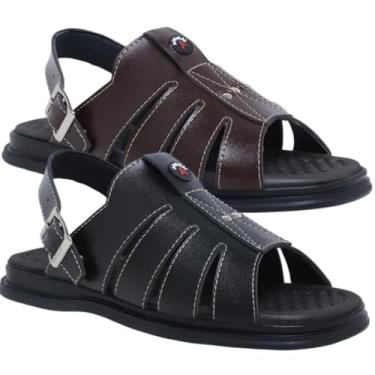 Imagem de Kit 2 Sandália Masculina AntiStress Confortável Couro Reforçado (Preto/Marrom, BR, Adulto, Numérico, 39)