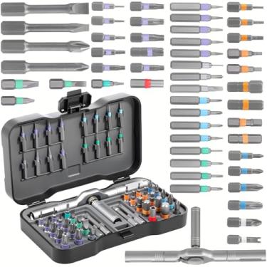 Imagem de Conjunto de chaves de fenda catraca magnética 50 em 1 com pontas S2, kit de precisão de 58 dentes para computador, telefone, móveis, bicicletas e conserto doméstico DIY (50)