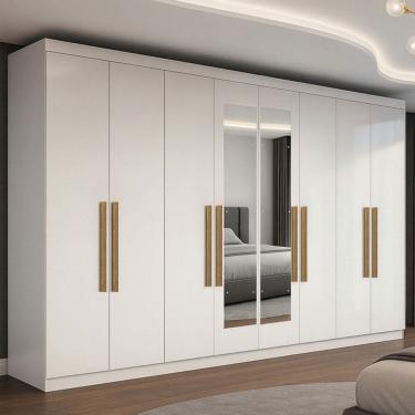 Imagem de Guarda-Roupa Casal German 8 Portas 4 Gavetas com Espelho Branco - Maxel