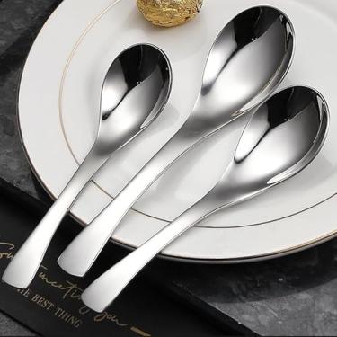 Imagem de 3 colheres pequenas de aço inoxidável, colheres de chá de prata para café, sobremesa e bebidas, cabo liso com design moderno, pode ser lavado na lava-louças