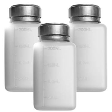 Imagem de Frasco dispensador de bomba de álcool, dispensador de acetona com núcleo de alumínio, pacote com 3 frascos brancos de 200 ml para facilitar a limpeza e higienização