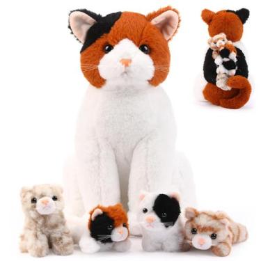 Imagem de Animal de pelúcia Hydren Cat Mommy com 4 gatinhos de 35 cm para crianç