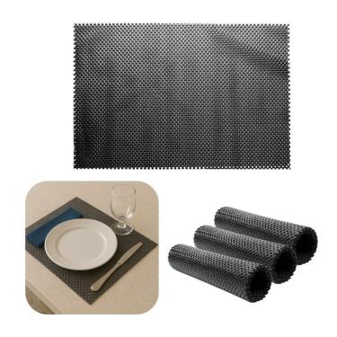 Imagem de 4 Lugar Americano Retângulas Mesa Preto Pvc Antiderrapante Sousplat 45x30cm Lyor