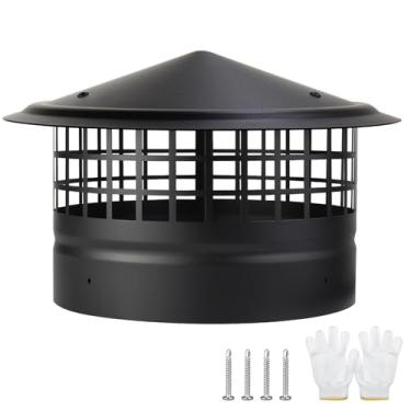 Imagem de Tampa de chaminé redonda de 25 cm com tela, tampa de cobertura de chaminé de chuva de telhado de topo redondo, tampa de chuva de chaminé de lareira, tampa de chuva de exaustão, aço galvanizado, basta