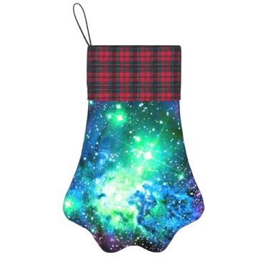 Imagem de SKKNT Meias de Natal com estampa de galáxia verde, azul, roxo, animais de estimação, decoração de Natal, cães, gatos, árvores, doces, presente, conveniente