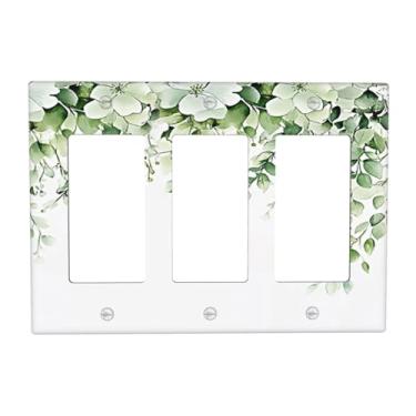 Imagem de VGHOKO Capas decorativas com design de arte floral e folhagem em aquarela botânica verde placa de parede de 3 gangues capa de interruptor de luz tripla para decoração de banheiro de fazenda