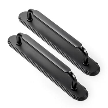 Imagem de Goo-Ki Pacote com 2 puxadores de gaveta de cozinha preto fosco com placa traseira, puxador de armário preto central de 12 cm com placa de base/espaçador ferragens de liga de zinco