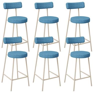 Imagem de Kit 06 Banquetas Baixa Cozinha Sala Jantar Bancada Milão Arena L02 Linho Azul - Lyam Decor