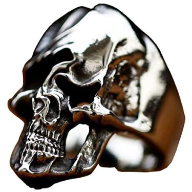 Imagem de ZMY Home Anel de caveira da morte para homens, joias de aço inoxidável, anéis de motociclista, anel de morte assustador, crânio para presentes, Metal, Sem pedra preciosa