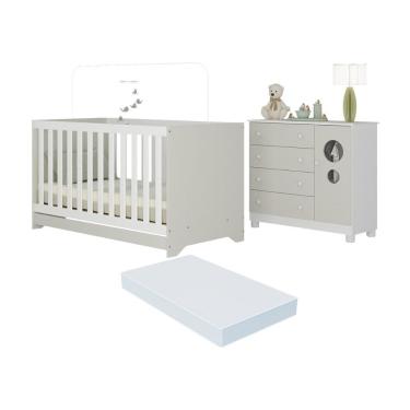Imagem de Berço Americano 3 em 1 com Colchão Incluso e Cômoda 1 Porta 4 Gavetas Bombom Multimóveis MP4716
