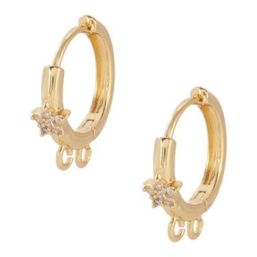Imagem de 2 peças de brincos de argola de zircônia de latão com estrela real banhado a ouro 18 K brincos franceses com laço para mulheres, faça você mesmo, artesanato, artesanato, presente feito à mão para Dia