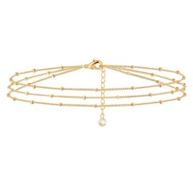 Imagem de Solza Pulseira de corrente de 3 camadas banhada a ouro – Pulseira de aço inoxidável ajustável em camadas para mulheres, joia banhada a ouro 18 K com 0,02 μm de espessura, elegante pulseira minimalista