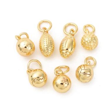 Imagem de KitBeads 20 peças de pingentes de bola esportiva banhados a ouro real 18 K de latão, rugby, vôlei, mini pingentes de futebol para fazer joias, pulseiras, brincos, colar a granel