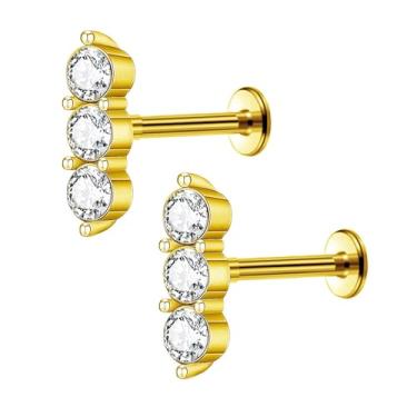 Imagem de Niaspi Brincos de cartilagem tripla de aço inoxidável 16G de zircônia cúbica redonda pequena rosca interna Helix Conch Studs Tragus Piercing joias para mulheres, Small, Aço inoxidável Strass, Sem