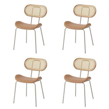 Imagem de Kit 4 Cadeiras Toscana Fratini Aço Champagne Enc. Madeira Tela Rattan Sintético Assento Pu Caramelo
