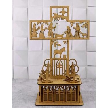 Imagem de Presépio Cruz Natal Advento Capela em MDF Cru - Decoração Natalina - n
