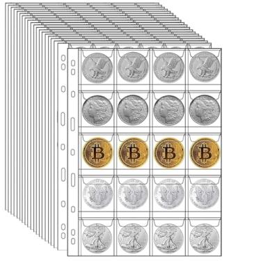 Imagem de Artigos para colecionar moedas com 400 bolsos, 20 folhas para colecionadores de páginas de moedas para fichário de 3 e 4 anéis, folhas de plástico de moedas para álbum (20 bolsos)