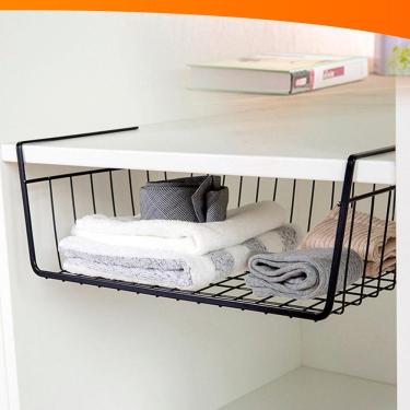 Imagem de Cesto Organizador Suspenso Aramado Multiuso Gaveta Encaixe Mesa Armario Prateleira Grande Lavanderia