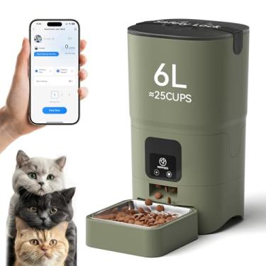 Imagem de PAPIFEED Alimentador automático para gatos, alimentador inteligente para gatos 6L - controle app/Alexa, fonte de alimentação dupla, cabo antimastigação, tigela de aço inoxidável, design antimastigação