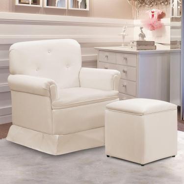 Imagem de Poltrona De Amamentação Base Balanço E Puff Lígia Sintético E03 - D'rossi Bege