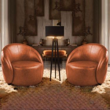 Imagem de Poltrona Decorativa Orgânica Kit 2 Lua Sintético Pu Nozes D03 - D'rossi