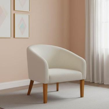 Imagem de Poltrona Sala Decorativa Stella Pé Madeira Trapézio Castanho Bouclê Bege D03 - D'rossi