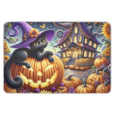 Imagem de Protetor de colchão impermeável de gato bruxo abóbora para mulheres, 86 cm x 132 cm, protetor de colchão de berço à prova d'água