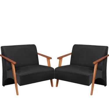 Imagem de Poltrona Namoradeira Venus Braço Madeira Maciça Suede Unidecor Preto