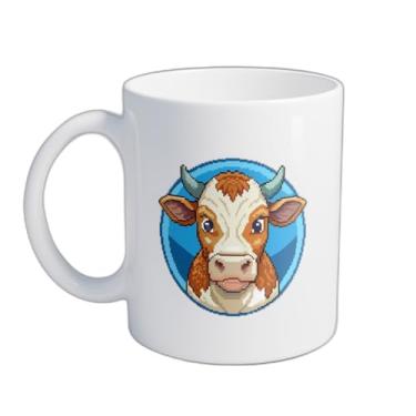 Imagem de Caneca Xícara de Café Porcelana 300ml Design Pixel Art Vaca