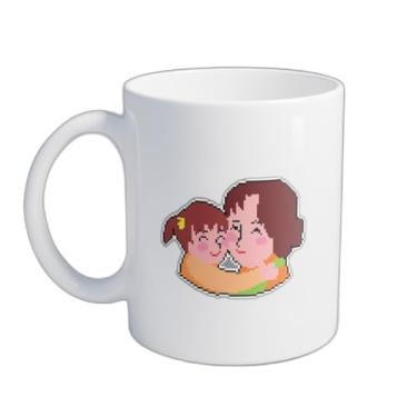 Imagem de Caneca Xícara de Café Porcelana Cute Pixel Art 300ml Ilustração Mãe e Filho