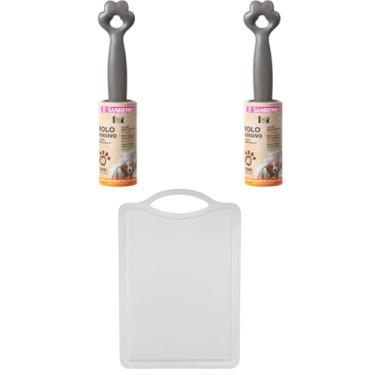 Imagem de Kit 1 Tábua Branca Plástica de Corte Pequena + 2 Rolo Adesivo Tira Pelos Pet com 60 Folhas