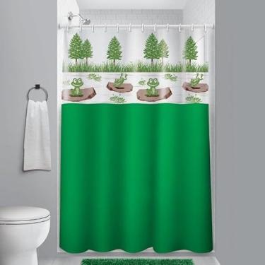 Imagem de Cortina de Box Banheiro Vinil com Ganchos – Cortina para Box Impermeável e Fácil de Limpar (VISOR SAPOS)