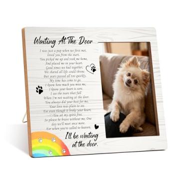 Imagem de Qiwog Porta-retrato memorial para cães e gatos de estimação – Waiting At The Door Dogs Moldura de madeira para mesa – Presentes memorial de simpatia para a perda do dono de cachorro e gato