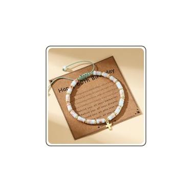 Imagem de JSJOY Pulseira de cruz para mulheres, presentes cristãos de 10º 16º 40º 50º 60º aniversário para mulheres, presentes de confirmação de batismo de páscoa para adolescentes, mãe, filha, avó irmã, One