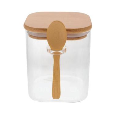 Imagem de POTE HERMÉTICO DE VIDRO C/ TAMPA DE BAMBU E COLHER - PORTA MANTIMENTOS