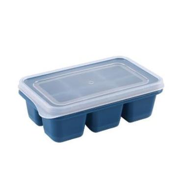 Imagem de Kit 3 Forma de Gelo Retangular Com 6 Divisórias Plástico Bandeja De Silicone Para Cubos De Gelo Com Tampa