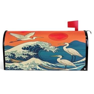 Imagem de Pássaro de desenho animado animal mar azul capas decorativas caixa de correio de vinil magnético envoltório verão férias à prova de intempéries caixa de correio decoração tamanho padrão 52,6 x 45,8 cm