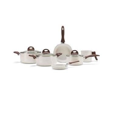 Imagem de Conjunto de Panelas Brinox 6 Peças Ceramic Life Smart Plus com Revestimento Antiaderente Cerâmico e Tampa de Vidro com Saída de Vapor 2.5 mm - Vanilla