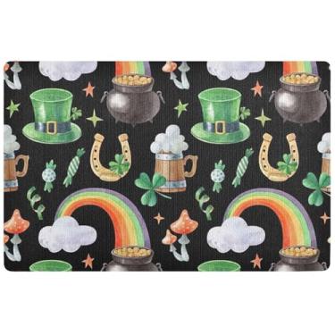 Imagem de TSENQUE Tapete de porta personalizado com trevo de Dia de São Patrício, tapete de porta hilário, tapete de boas-vindas de outono para entrada de casa, 81 cm x 50 cm