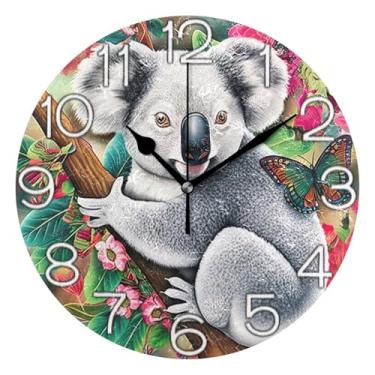 Imagem de GAIGEO Relógio de parede analógico decorativo operado por bateria, relógio de cozinha de escritório, arte de parede moderna, decoração de casa, urso coala, fofo, colorido, 25 cm, ponteiros dourados