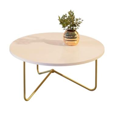Imagem de Mesa de Centro ou Lateral Com Pé de Ferro Maciço Linha Para Sala ou Decoração (OFF/DOURADO)