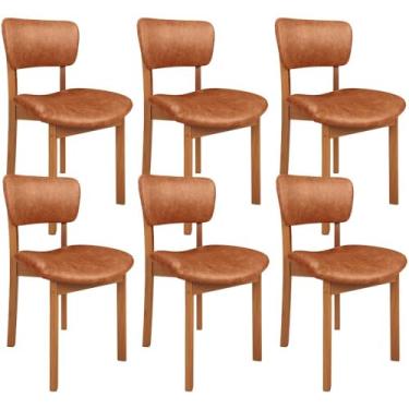 Imagem de Kit 06 Cadeiras Para Sala de Jantar Cozinha Living Estofada Dara L02 Couríssimo Camel - Lyam Decor
