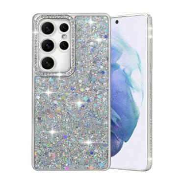 Imagem de AUCAN Capa brilhante com glitter para Samsung Galaxy S25, capa de TPU à prova de choque de diamante de luxo brilhante com proteção para câmera, capa de telefone com revestimento de cristal para