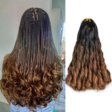Imagem de Cabelo trançado encaracolado francês 40,6 cm solto ondulado 8 pacotes de extensões de cabelo trançado saltitante 75 g/pacote de cabelo sintético francês de crochê para mulheres negras (40,6 cm, 8