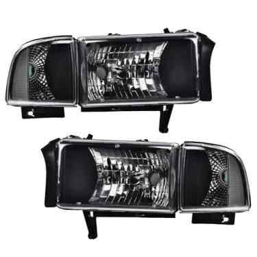 Imagem de Julypanda Farol de para-choque dianteiro compatível com farol Dodge Ram 1994-2001 LH+RH kit de substituição de par preto lâmpada de canto transparente