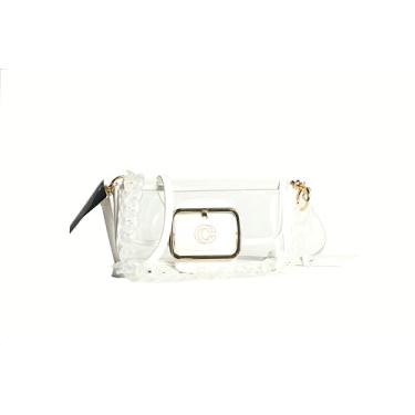 Imagem de Bolsas transversais transparentes aprovadas pelo estádio CC COUTURE para mulheres - Bolsa transparente de plástico PVC 100% PU com alça de corrente e fecho de fivela - bolsa transparente para eventos