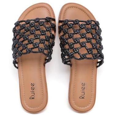 Imagem de Ruiee Sandálias de largura larga para mulheres, sapatos de praia femininos casuais de verão com pés largos, confortáveis, trançados, sem cadarço, bico aberto., Preto PU 8008, 7.5 X-Wide