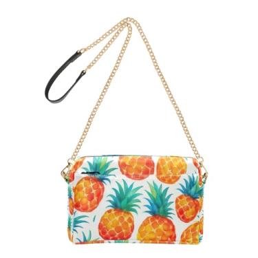 Imagem de Joitme Bolsa feminina branca de abacaxi aquarela bolsa transversal para celular linda bolsa de ombro de couro PU com alça de corrente